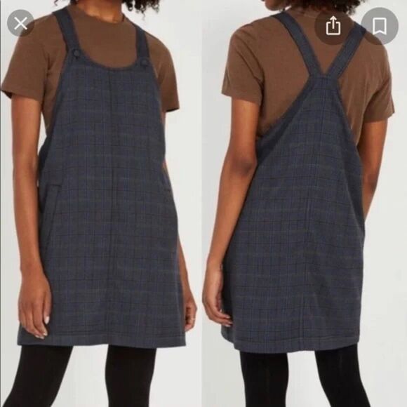FRANK & OAK Grey Plaid Houndstooth Pinafore Jumper Mini Dress - Picture 2 of 14